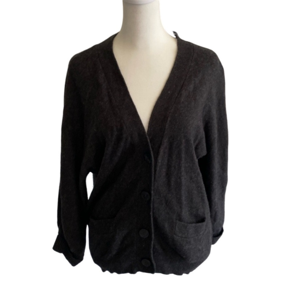 Ann Taylor LOFT Cardigan sweater. Size M. Dark gray. Pockets, 4 button.